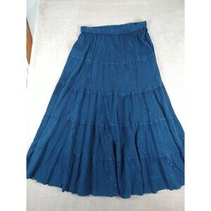 Studio West Apparel Maxi Tiered Skirt Blue Size Medium Pull On Boho Gypsy Y2k